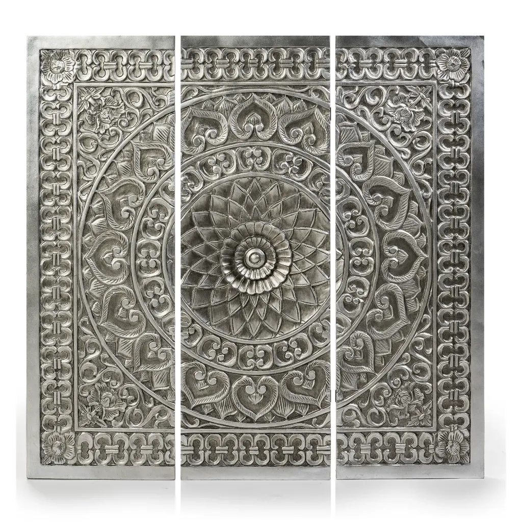 Silver Ornate Mandala Triptych Wall Art | 100x100cm
