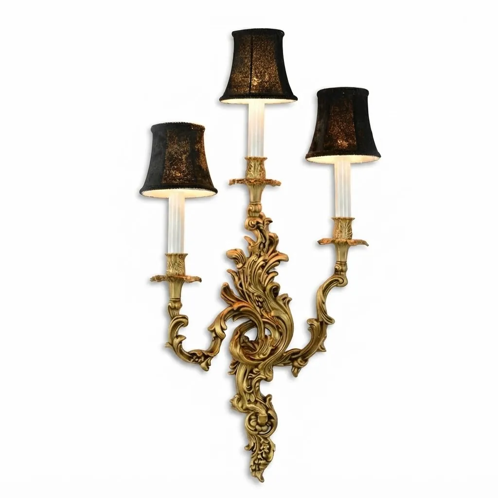 Brass Wall Lamp with Three Shades
