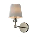Nickel and Clear Crystal Wall Lamp with Light Grey Fabric Shade