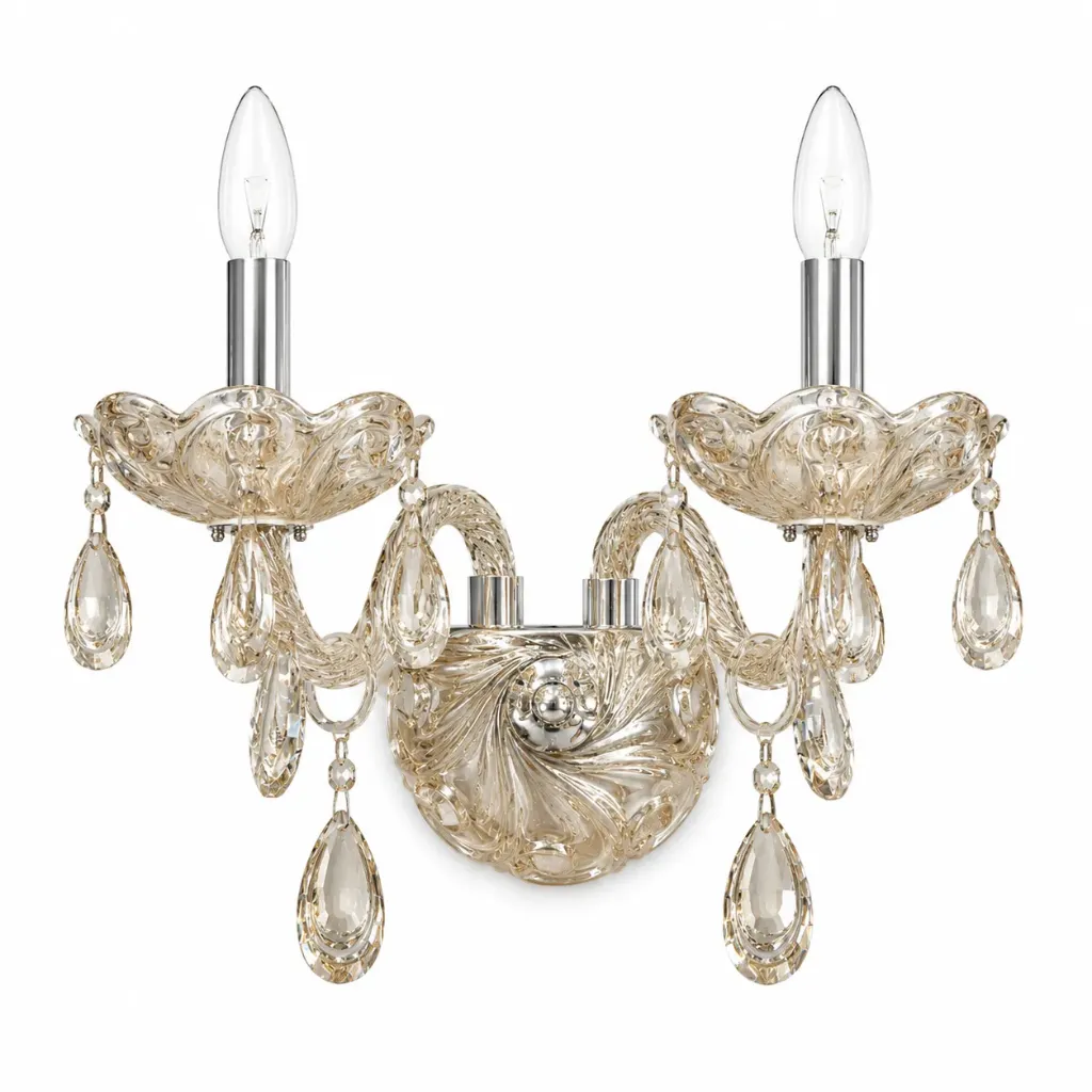 [WL7397/2CN] Chrome and Cognac K9 Crystal Twin Wall Lamp