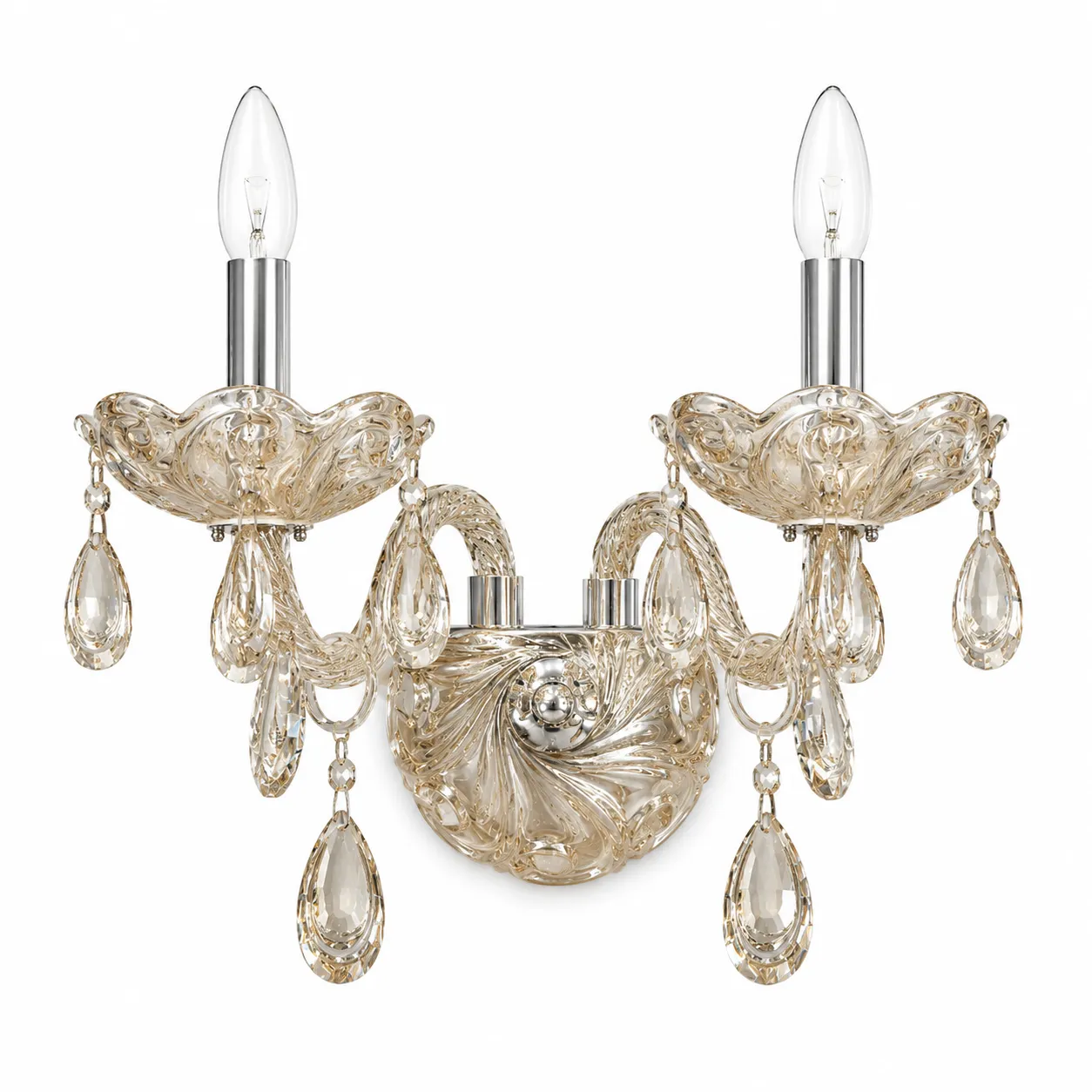 Chrome and Cognac K9 Crystal Twin Wall Lamp