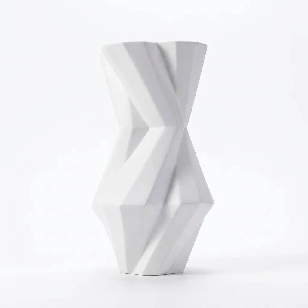 Twisted Geometric White Resin Vase