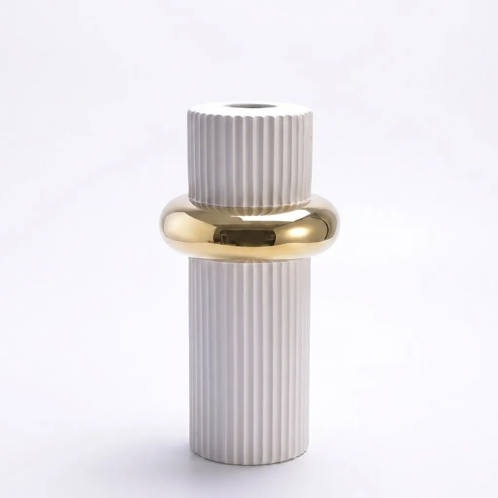 Halo Fluted White Ceramic Vase