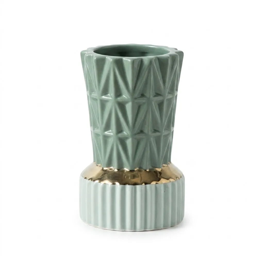 Sage Green Geometric Ceramic Vase