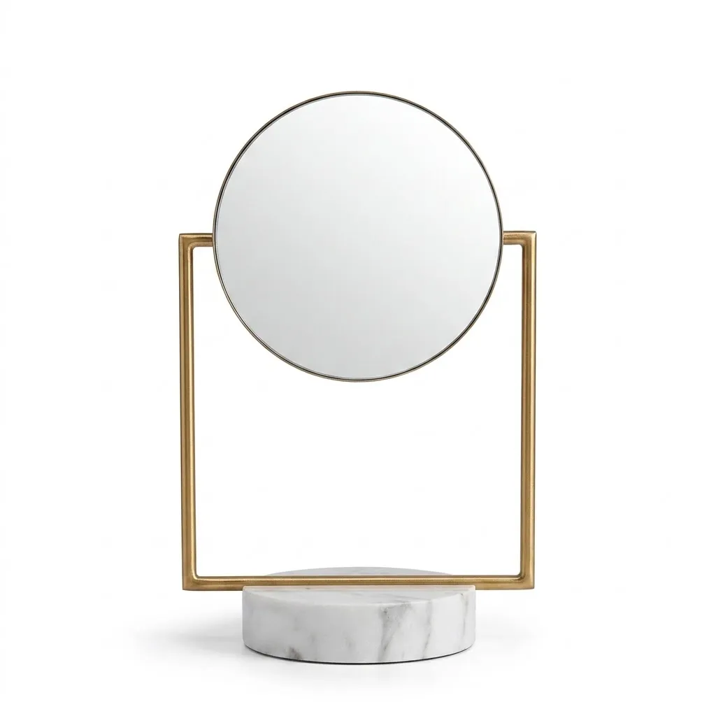 Aurelia Gold and White Marble Table Mirror