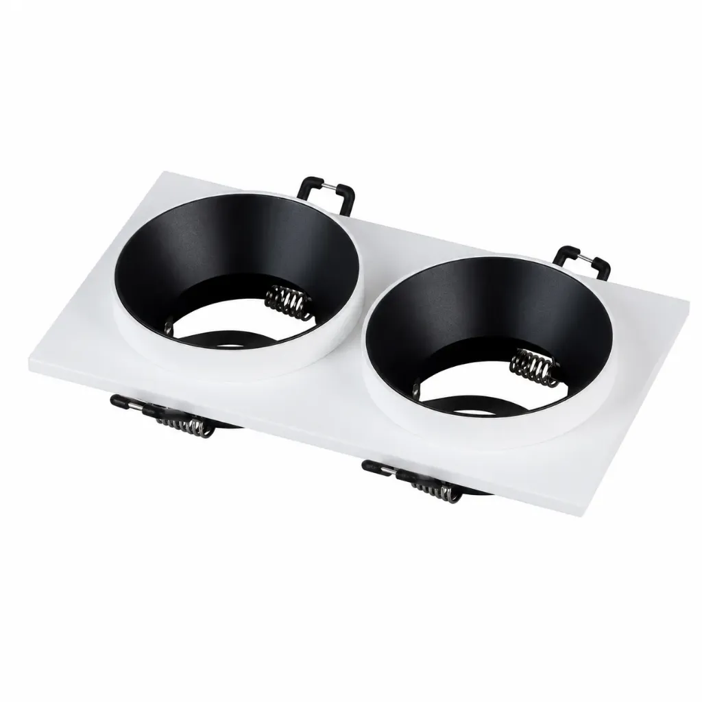 Double Round Recessed Spotlight Holder Matte White with Black Inner Rings | 2xGU10