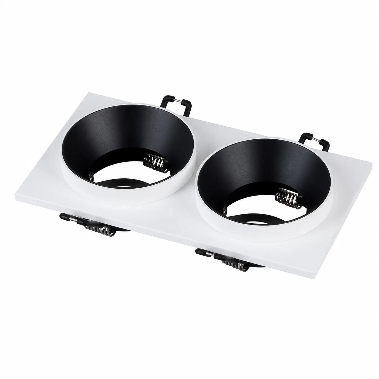 Double Round Recessed Spotlight Holder Matte White with Black Inner Rings | 2xGU10
