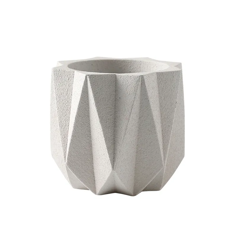Faceted White Ceramic Flower Pot
