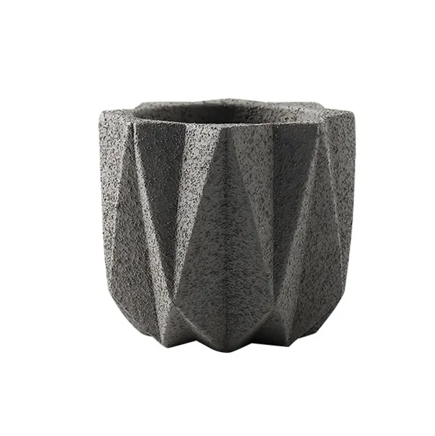 Faceted Dark Grey Ceramic Planter