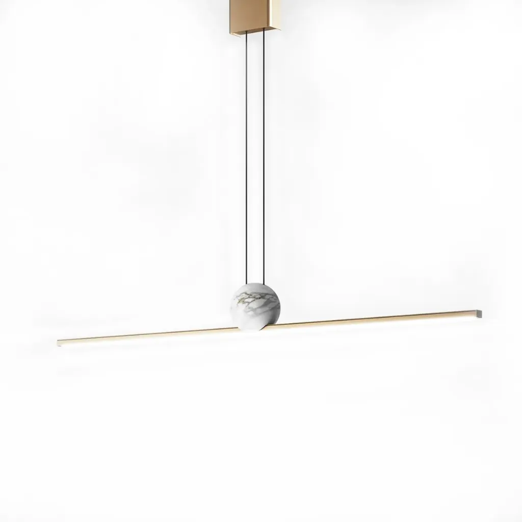 Linear Marble and Gold Pendant Light