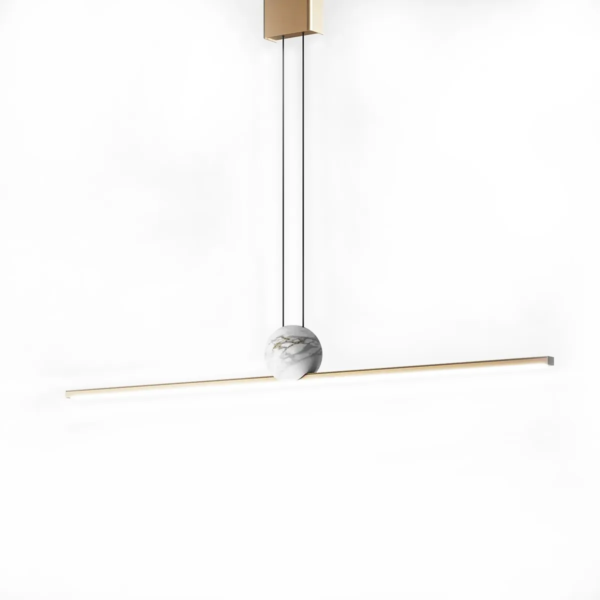 Linear Marble and Gold Pendant Light