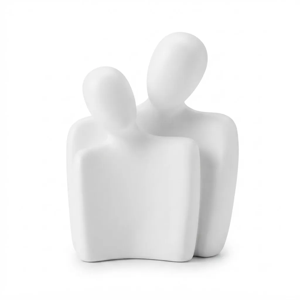 White Ceramic Faceless Couple Statue Set