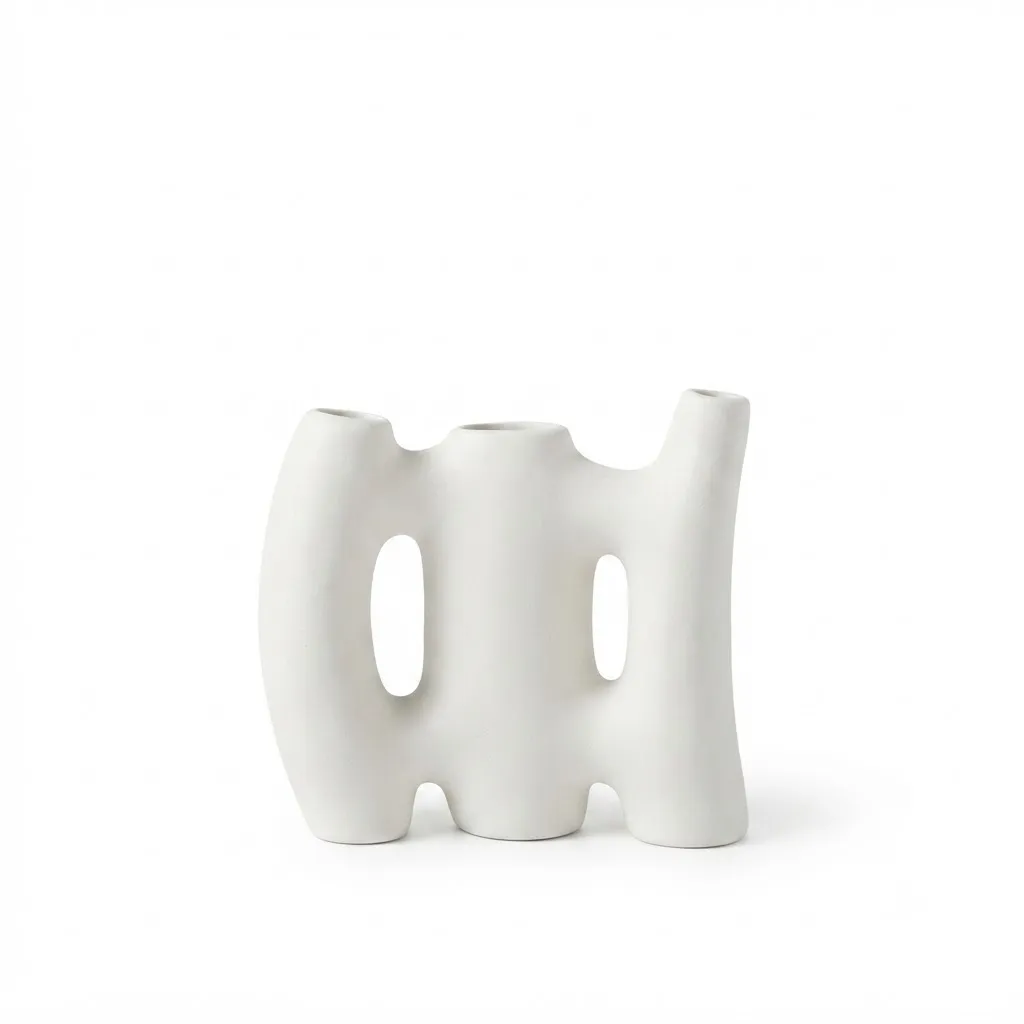 White Ceramic Vase with Three Openings