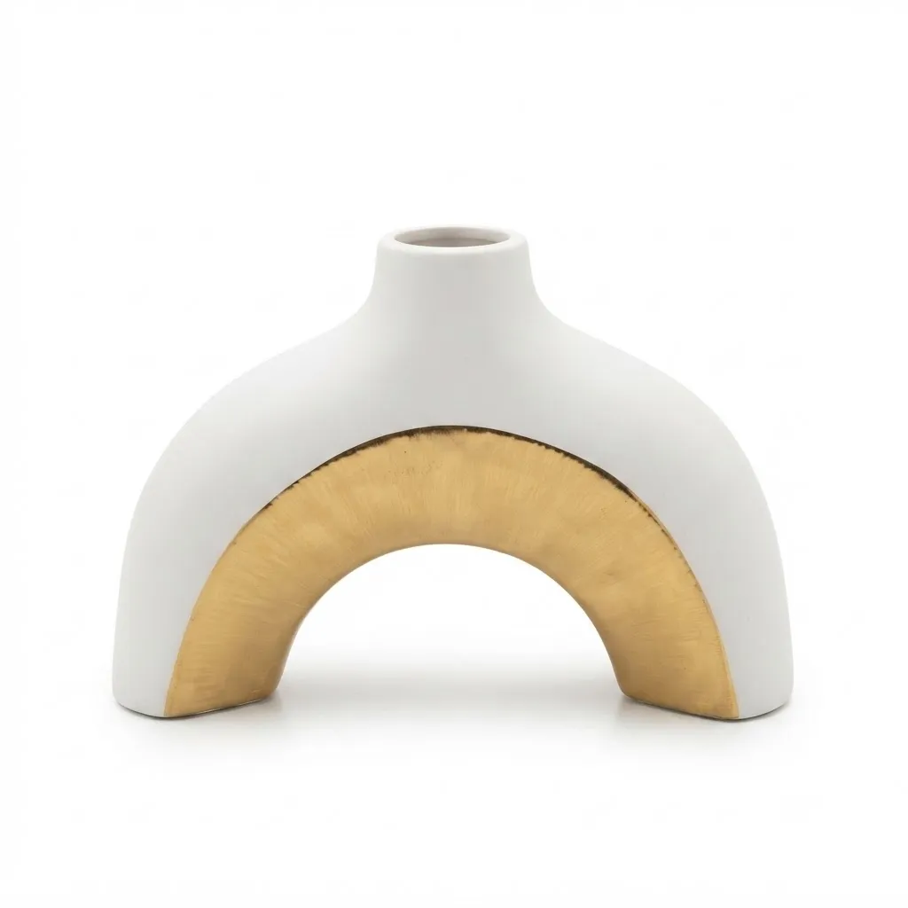 Geometric Arch Ceramic Vase White and Gold
