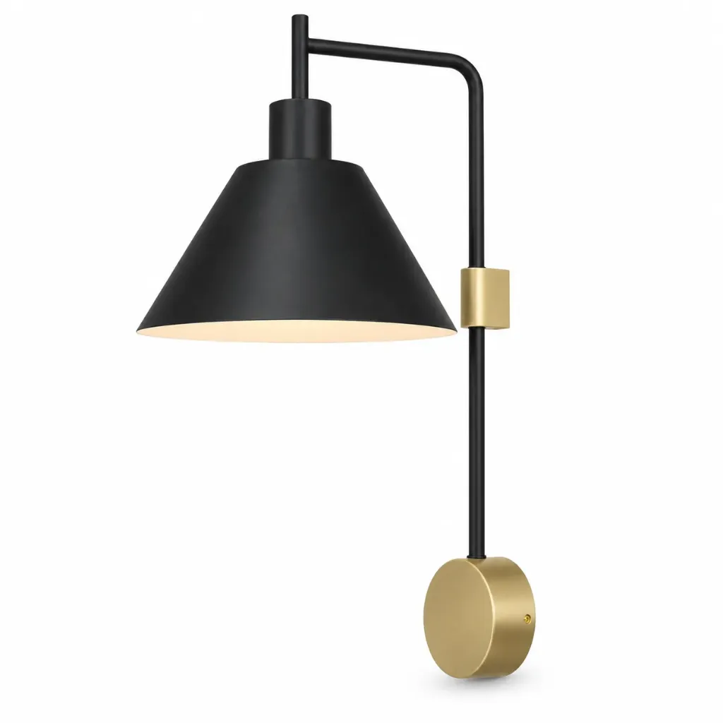[WL0093BK] NOX Black Cone Iron Wall Light | 1xE27