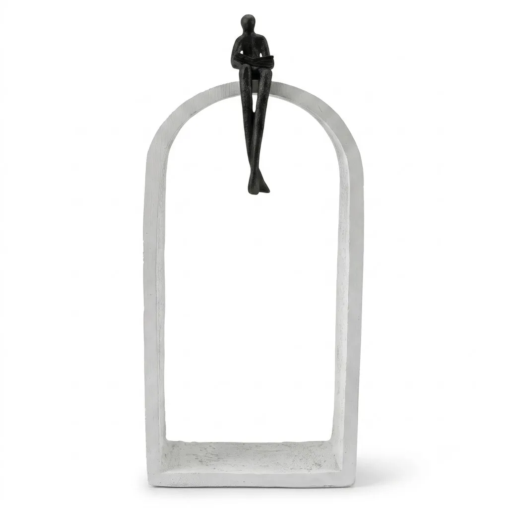 [SU953-42WH] Contemporary White Arch Statue with Reading Figure