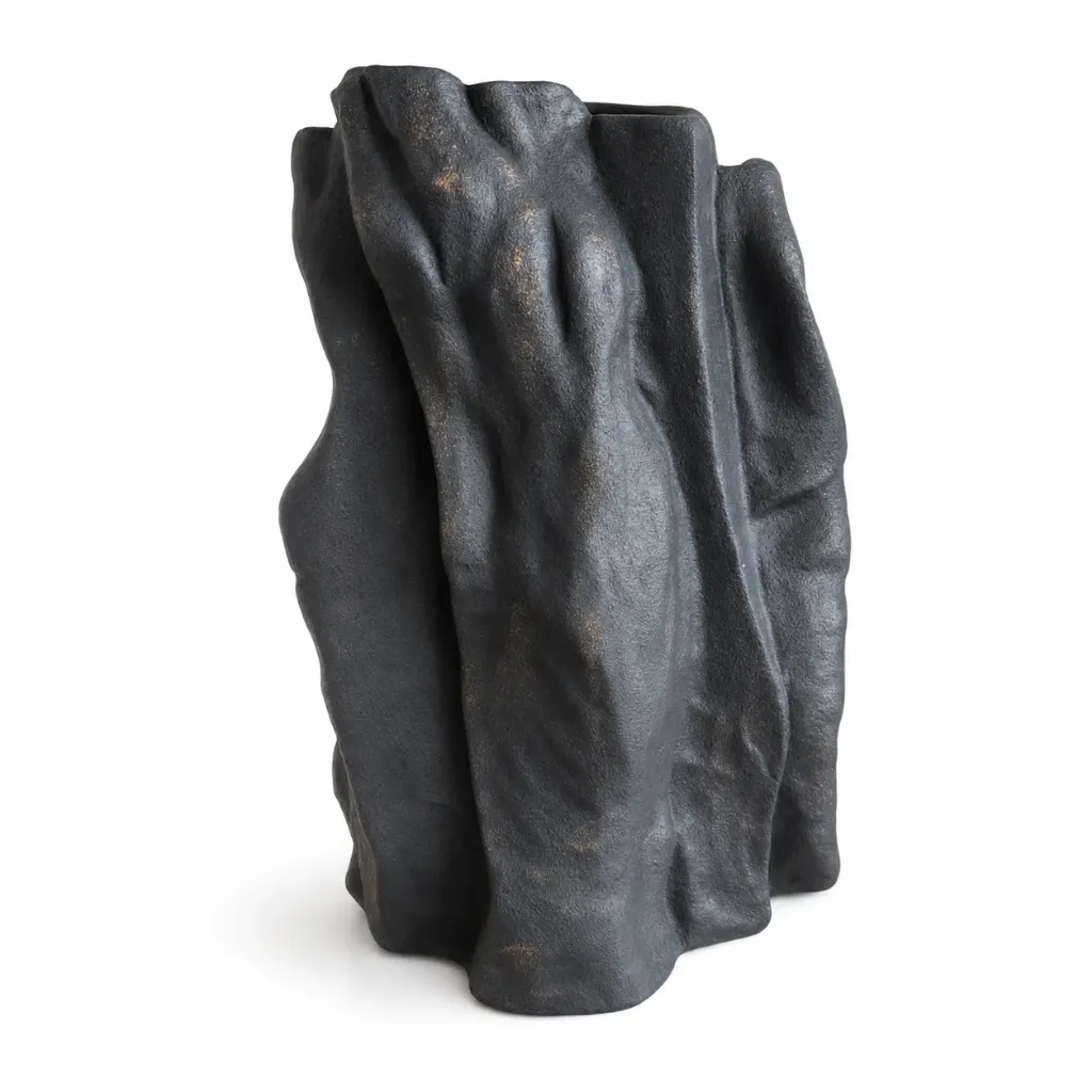 [VS6219-BK] Black Sculpted Resin Vase| H30cm
