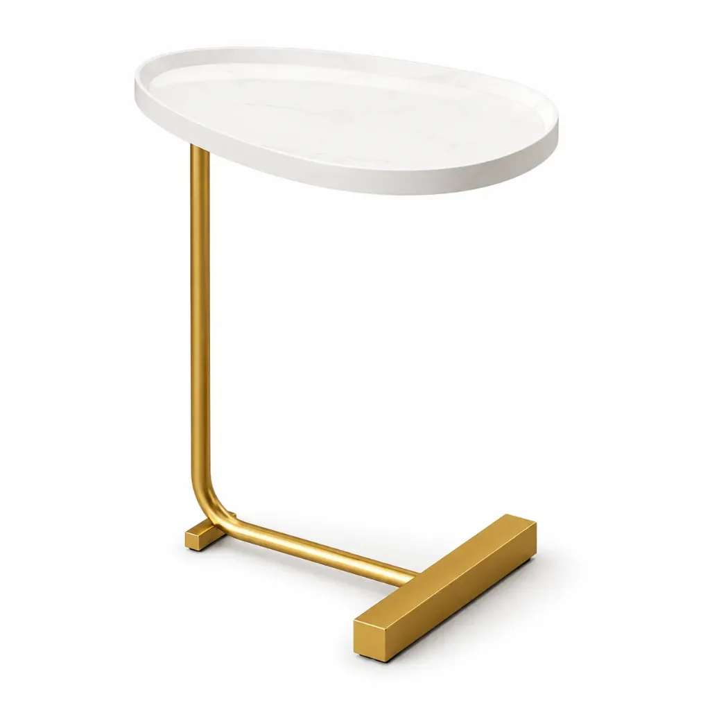 [TB3060WH] Lina White Marble C-Shaped Side Table