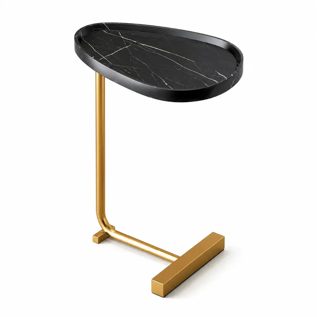 [TB3060BK] Lina Black Marble C-Shaped Side Table