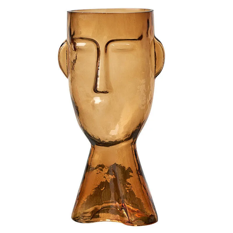 [VS099L-AM] Large Amber Face Glass Vase