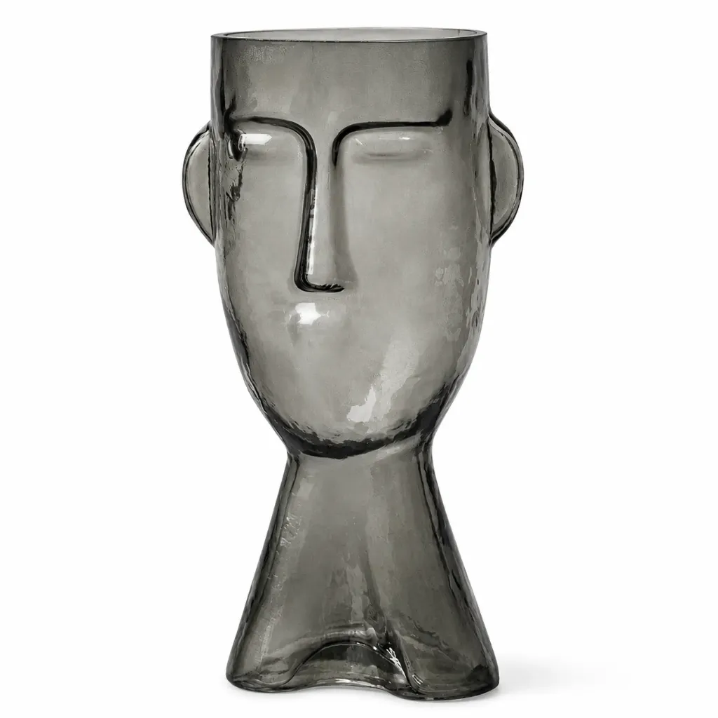 [VS099L-SM] Large Smokey Face Glass Vase