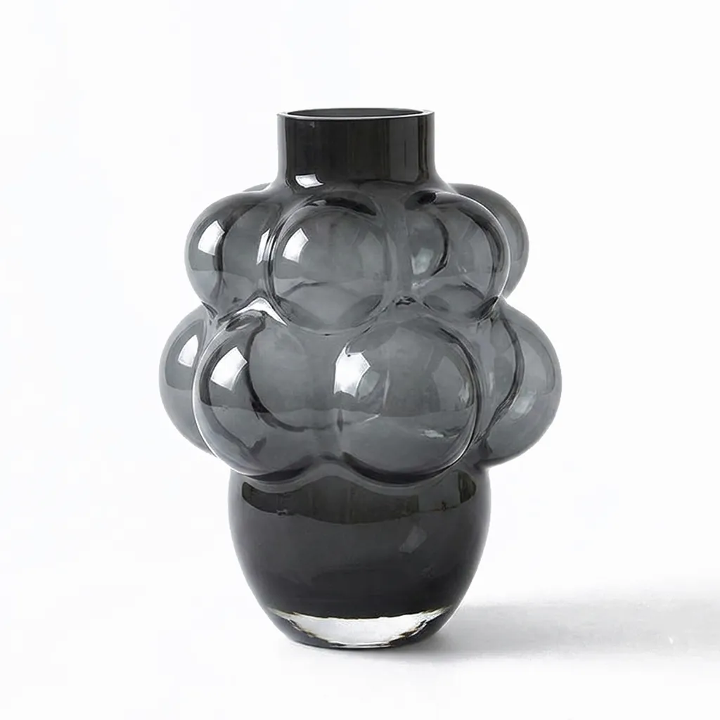 [VS1240L-SM] Large Smokey Bubble Glass Vase