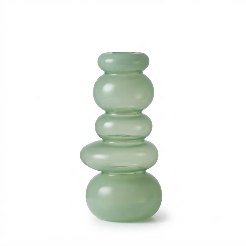 [VS836-GR] Contemporary Stacked Green Glass Vase