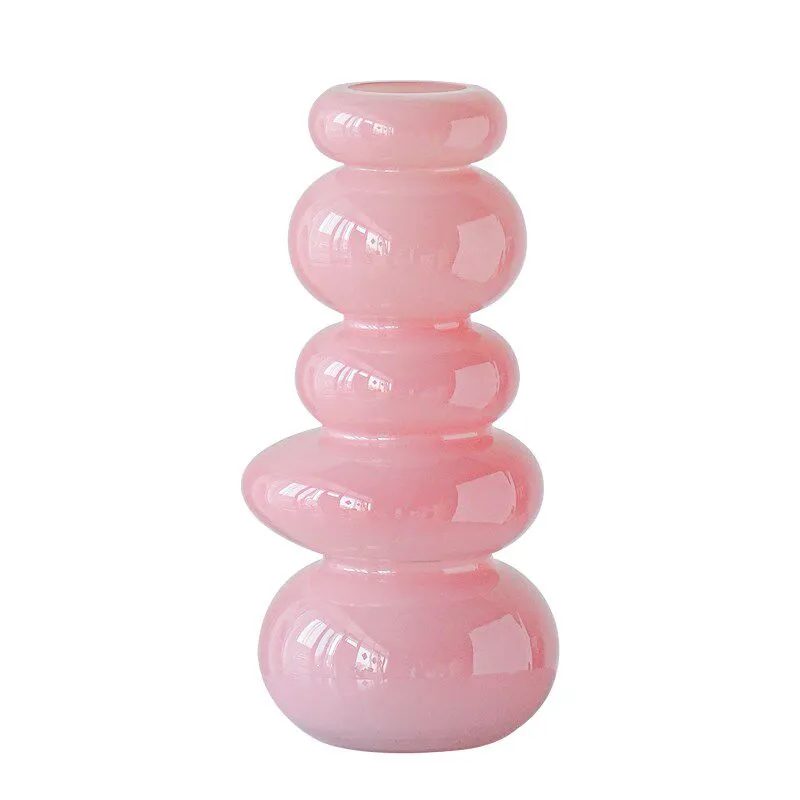 [VS836-PK] Contemporary Stacked Pink Glass Vase
