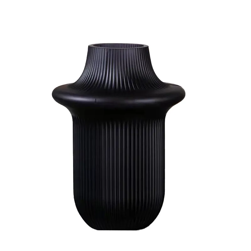 [VS1325-1BK] Black Ribbed Glass Vase
