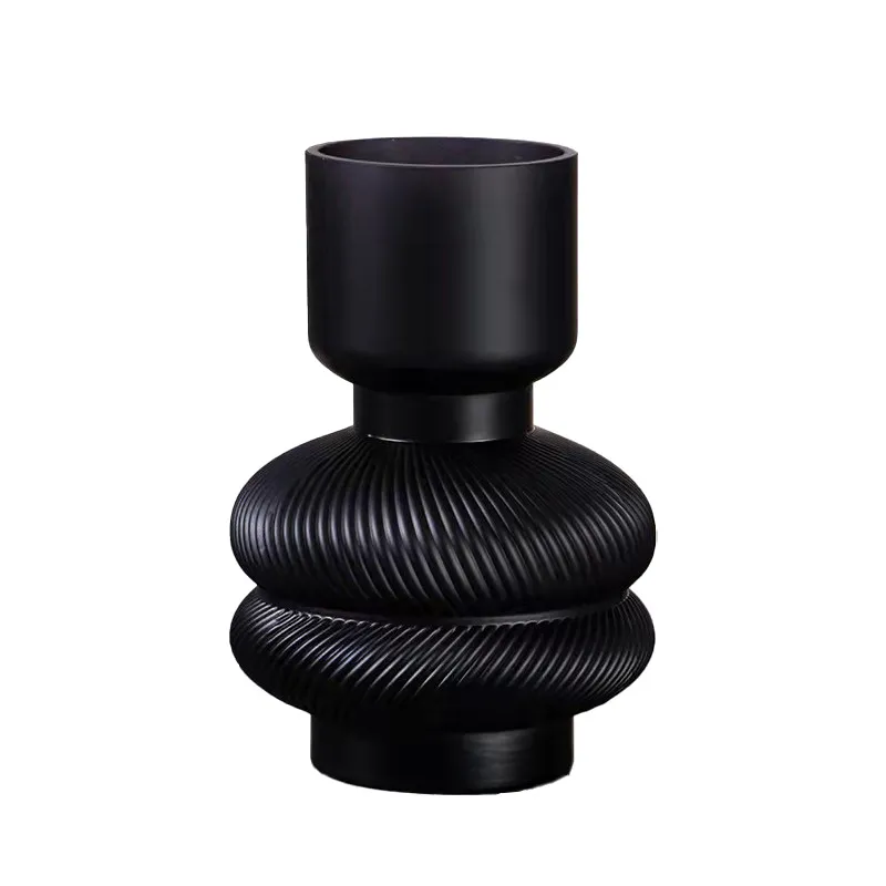 Black Stacked Ribbed Glass Vase