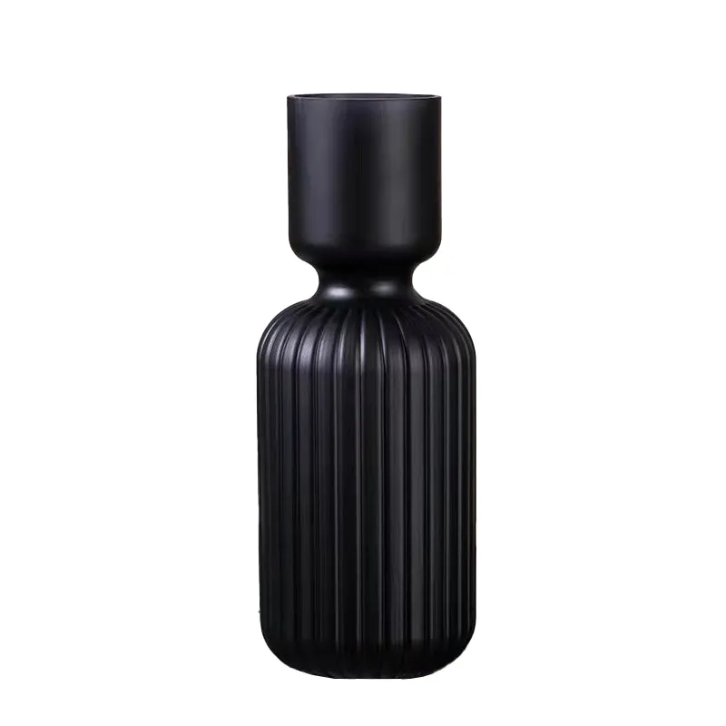 [VS1325-3BK] Tall Black Ribbed Glass Vase