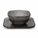 Ribbed Smokey Glass Bowl with Plate| W15.2cm
