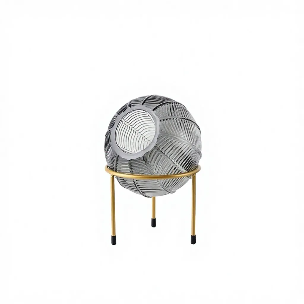Grey Glass Orb Vase with Gold Stand