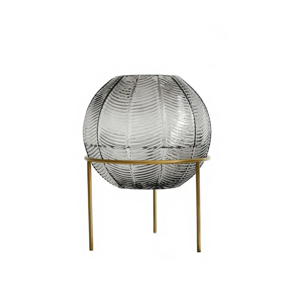 Large Grey Glass Orb Vase with Gold S